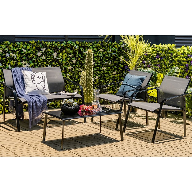 Tangkula 4pcs Patio Conversation Futniture Set W Fabric And Anti rust Steel Frame