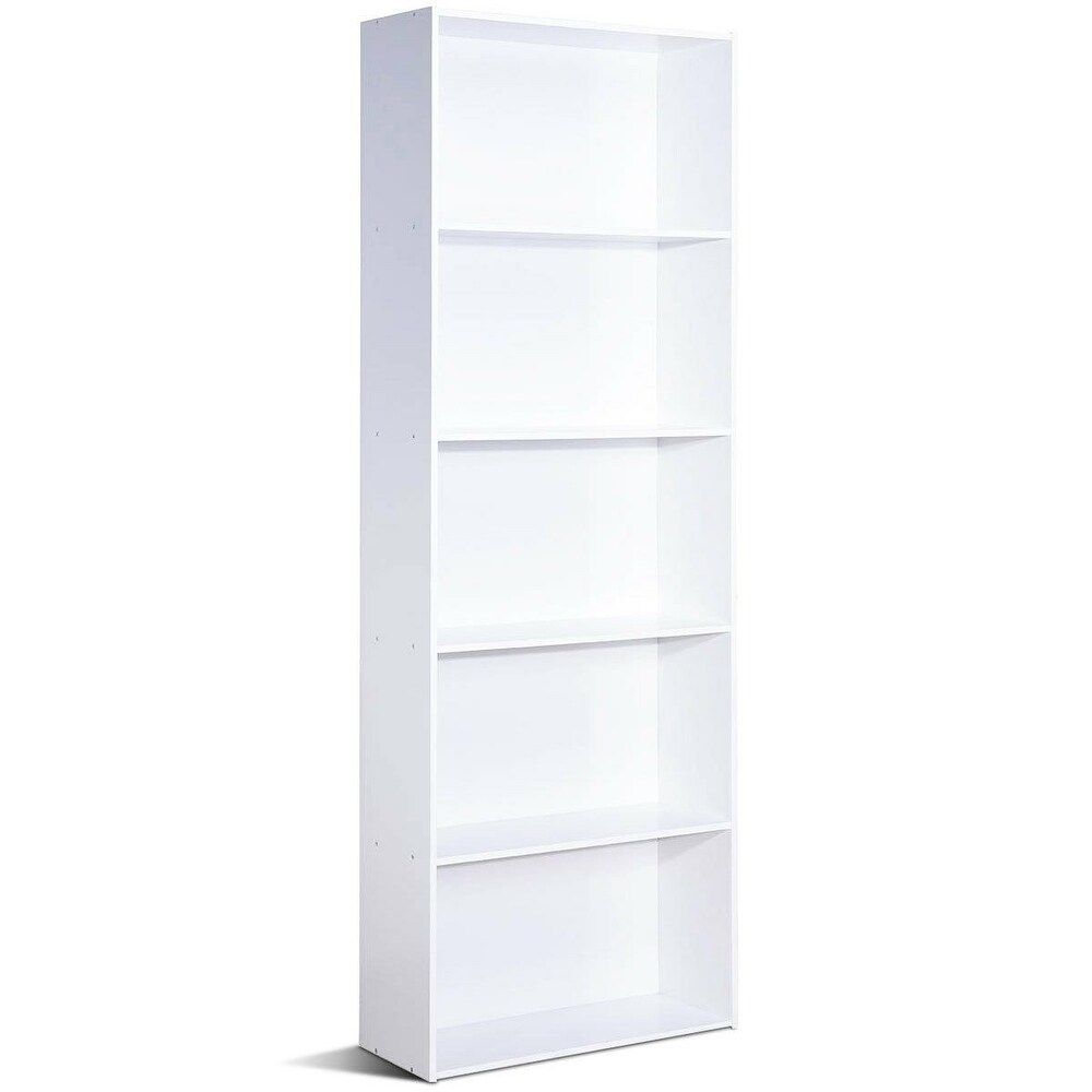 Modern 5 Tier Bookcase Storage Shelf in White Wood Finish   23.5\