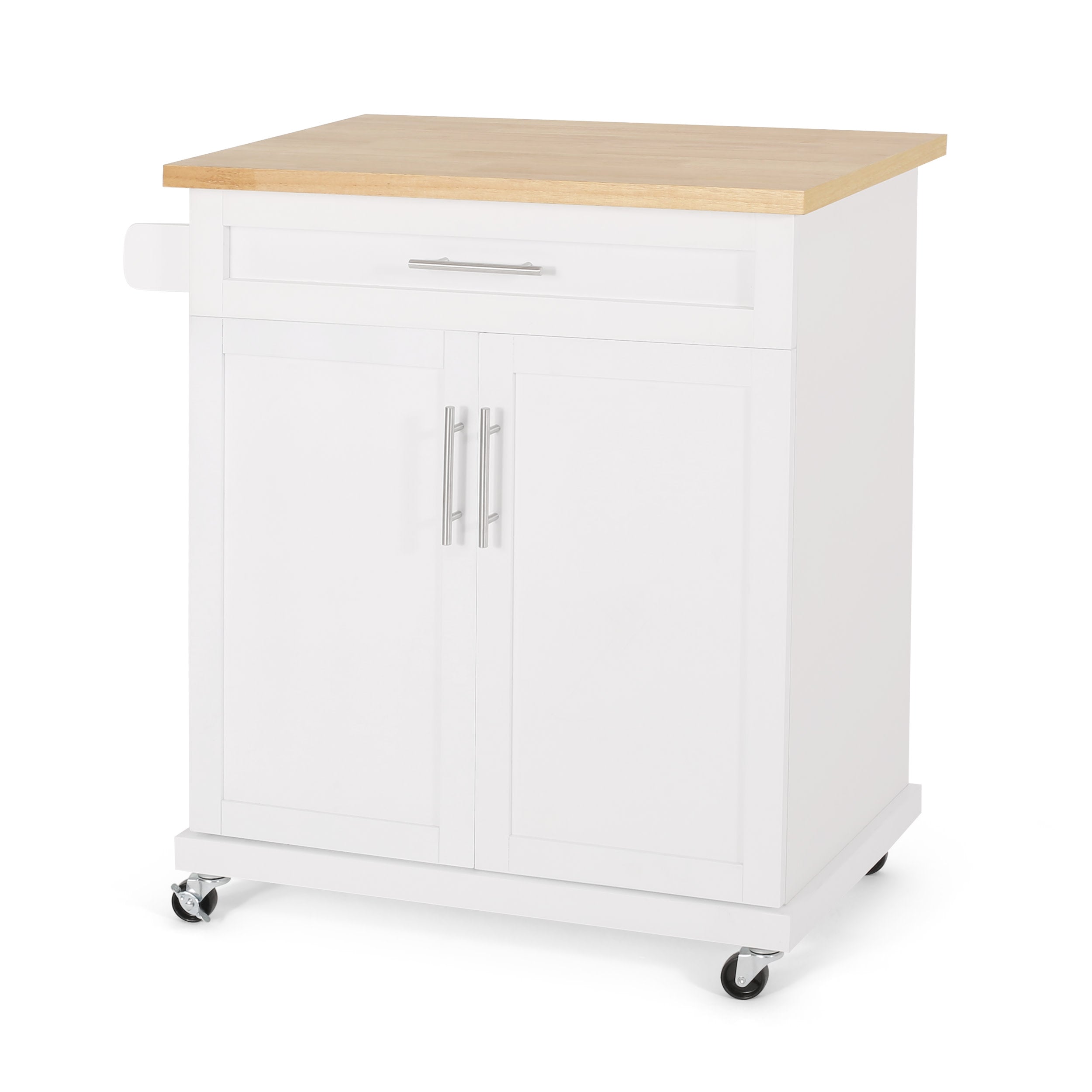 GDF Studio Negley Contemporary Kitchen Cart with Wheels， Natural and White