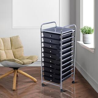 HONEY JOY 10-Drawer Scrapbook Paper Organizer Rolling Storage Cart Home Office in Black TOPB000932