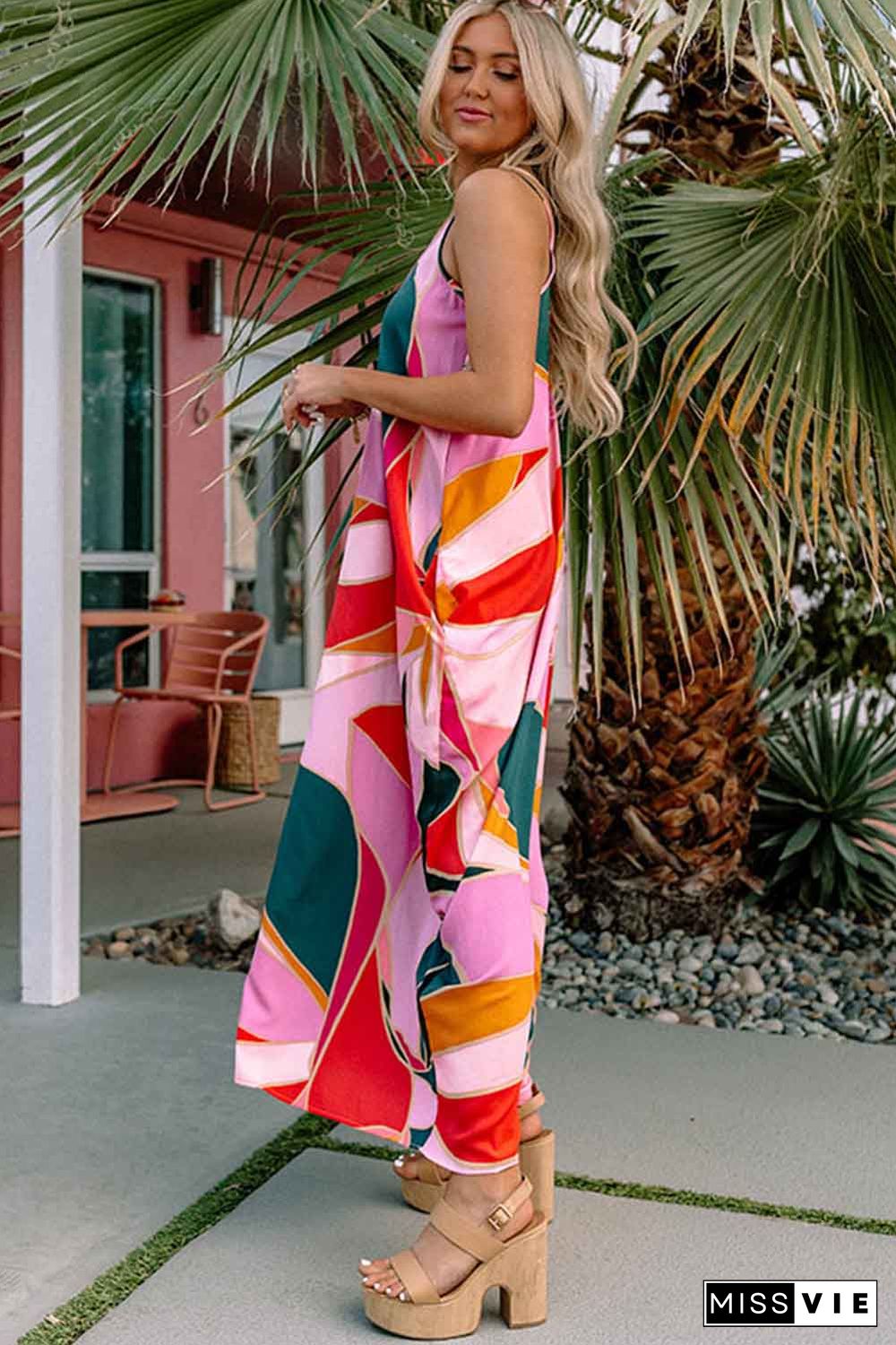 Multicolor Boho Print Slip Sleeveless Maxi Dress