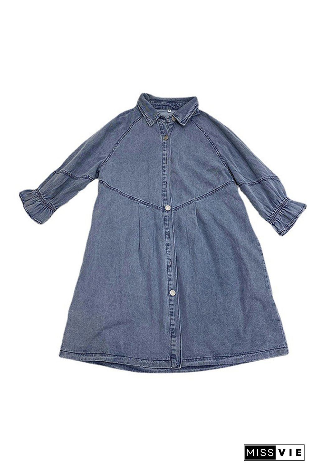 Vintage Washed Puff Sleeve Denim Mini Shirt Dress Wholesale