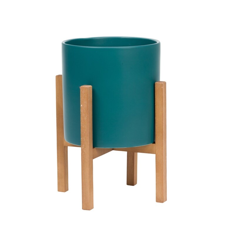 Liam Modern Ceramic Planter with Wood Legs