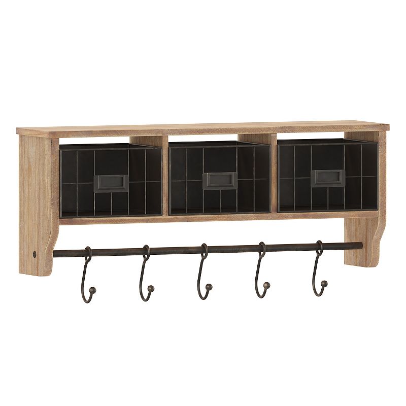 Flash Furniture Daly Wall Mounted 5-Hook Storage Rack With Upper Shelf