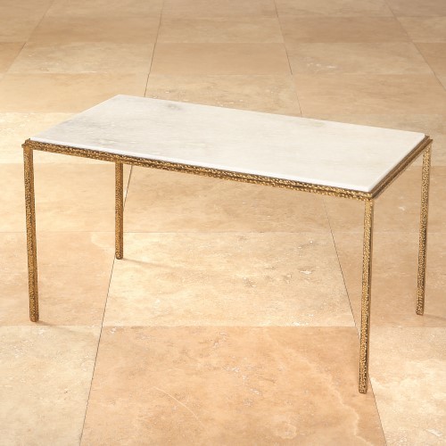 Luxe Elegant Hammered Coffee Table Gold White Marble Rectangle Minimalist   Transitional   Coffee Tables   by My Swanky Home  Houzz