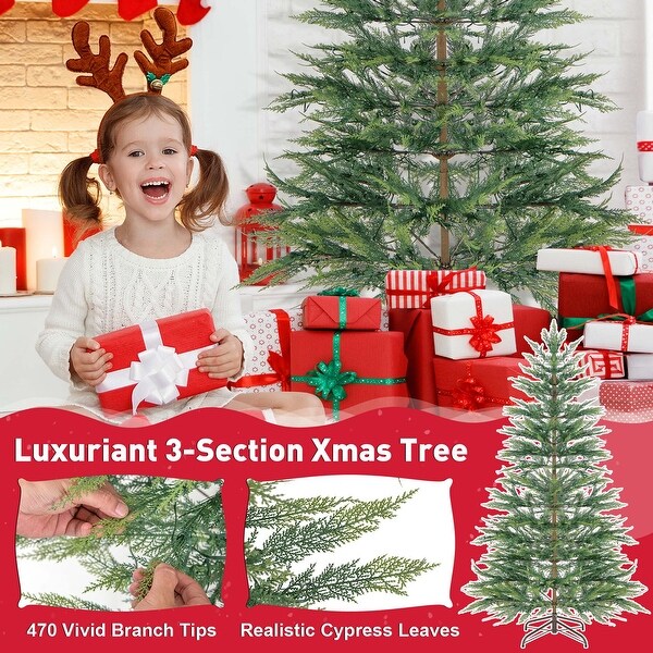 6.5 FT/7.5FT PreLit Christmas Tree Hinged with PE Branch Tips Timer