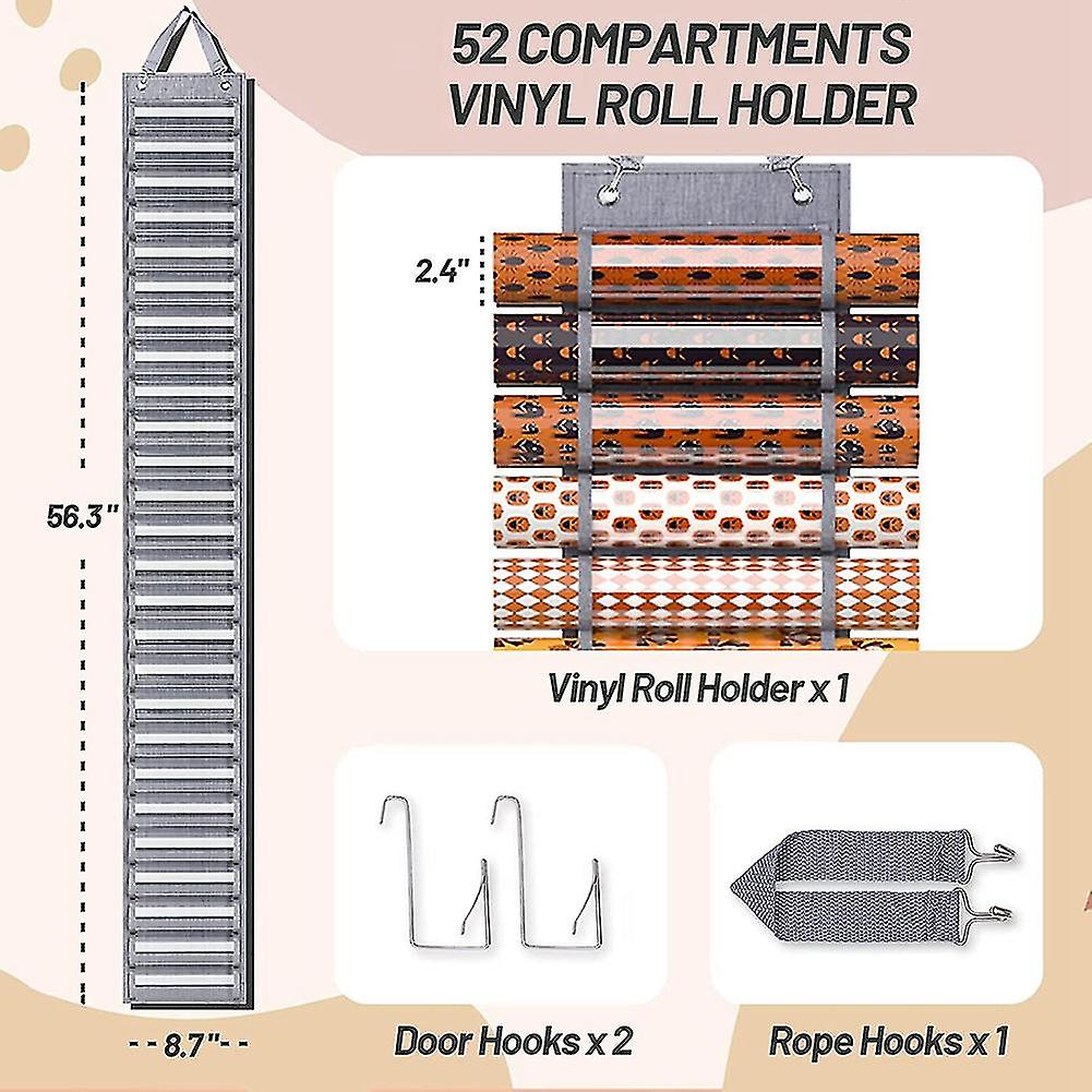 Vinyl Roll Holder With 52 Compartments， Vinyl Organizer Storage Rack