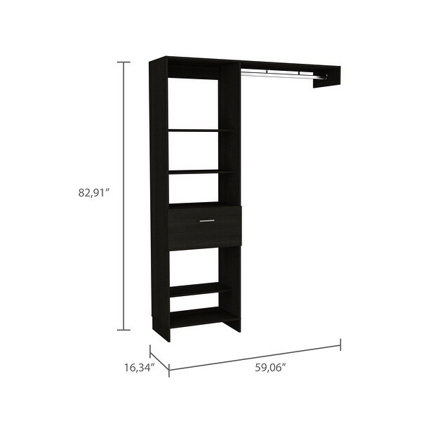 TUHOME Manchester 150 Closet System with Metal Rod， 5 Open Shelves， and 1 Drawer - - 35569945