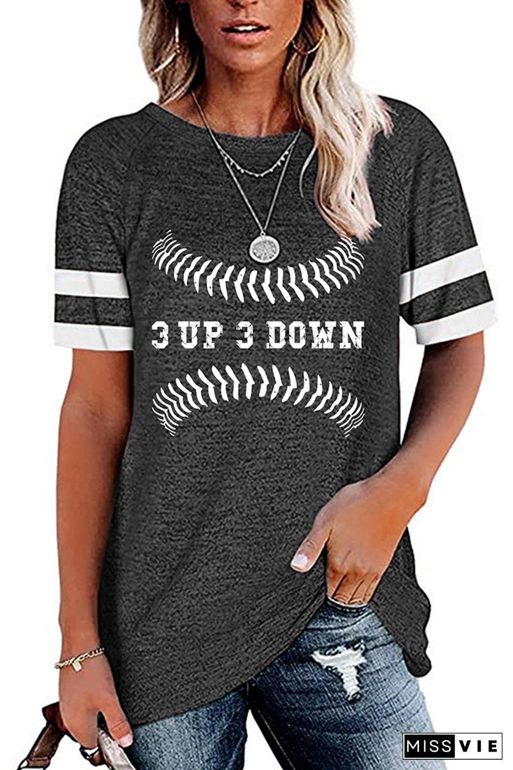 3 UP 3 Down Letter Print Graphic Tees for Women Wholesale Short Sleeve T shirts Top