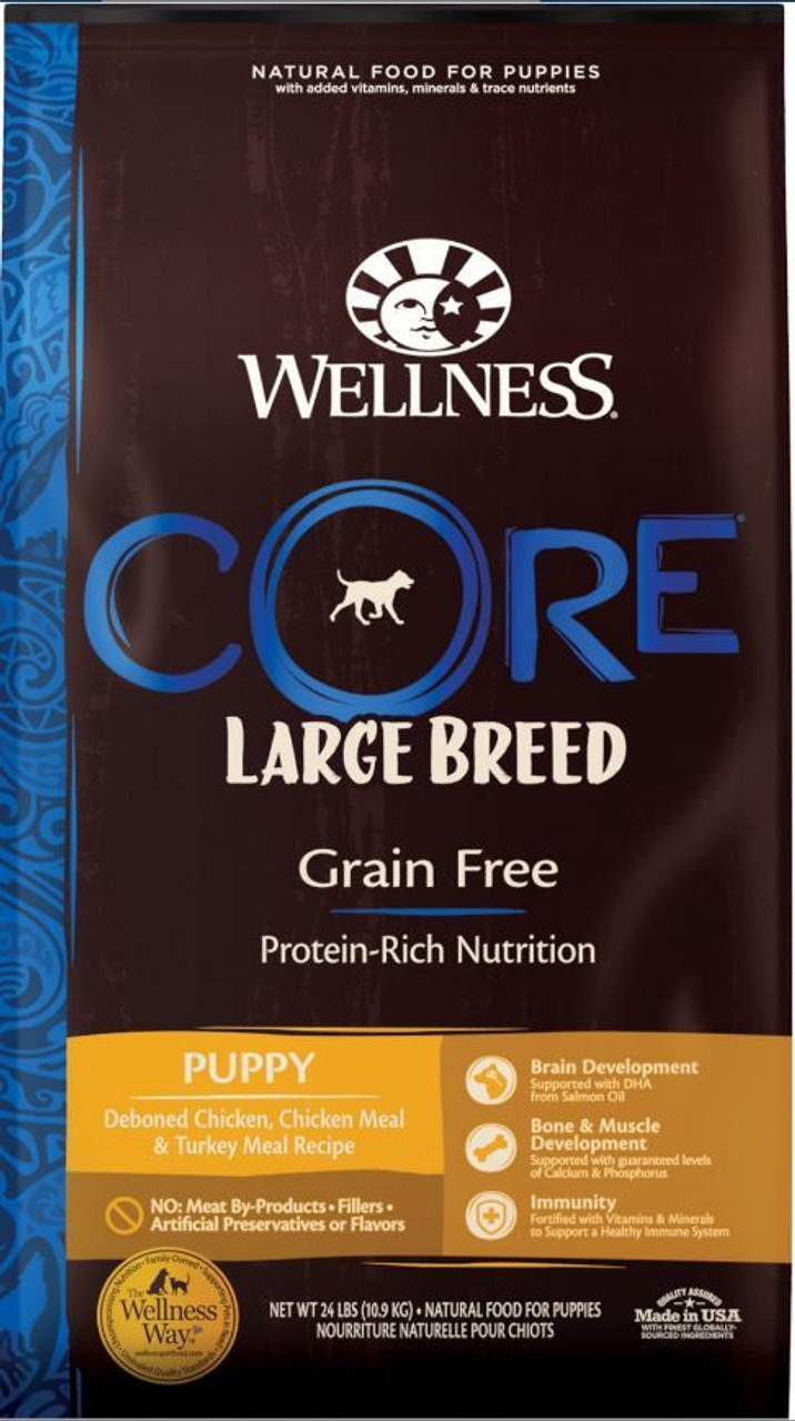 Wellness Core Grain-Free Large Breed Puppy Deboned Chicken Recipe Dry Dog Food， 24 Lbs.