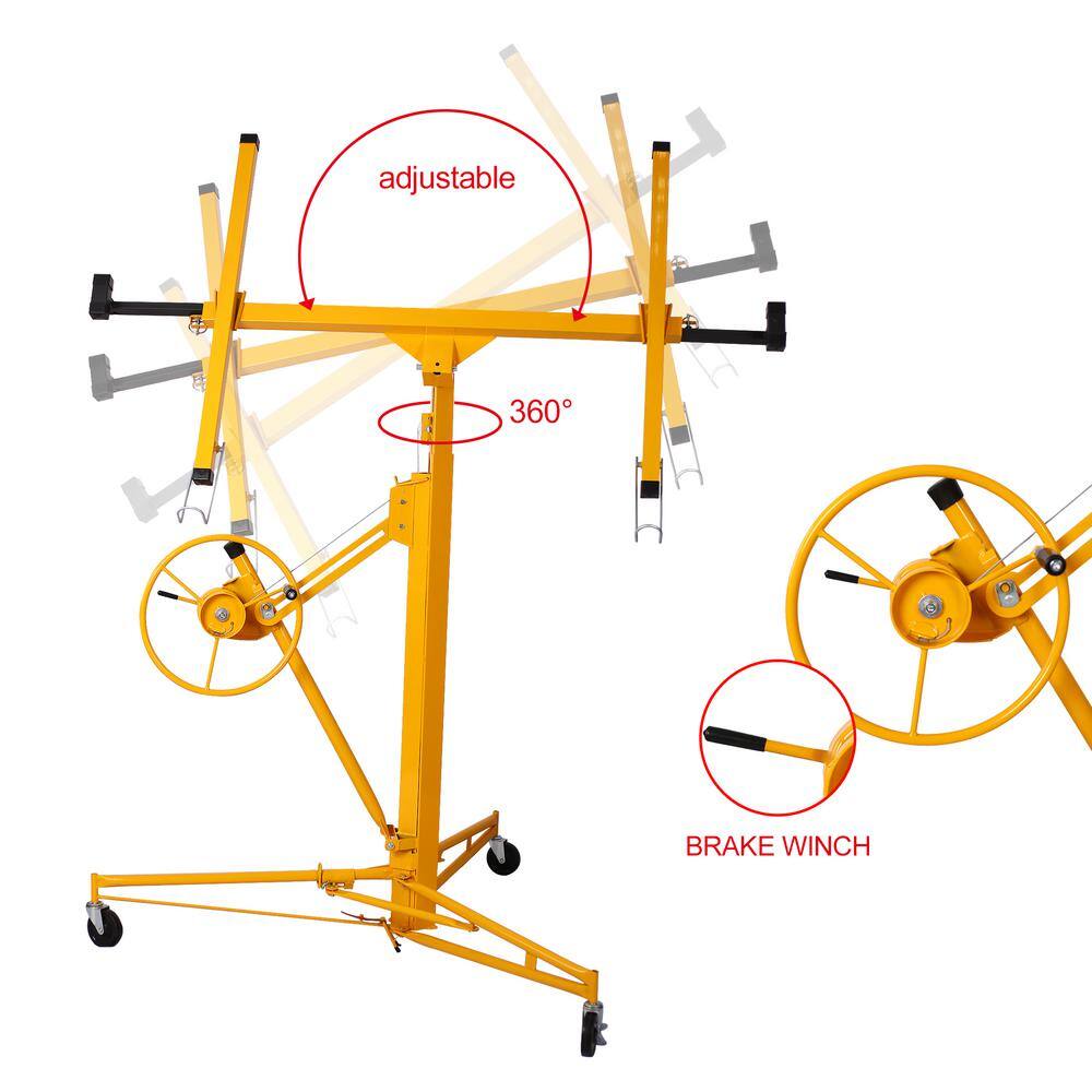 Runesay Drywall Lift Panel 11 ft. Lift Drywall Panel Hoist Jack Lifter in Yellow CON-CRET-10