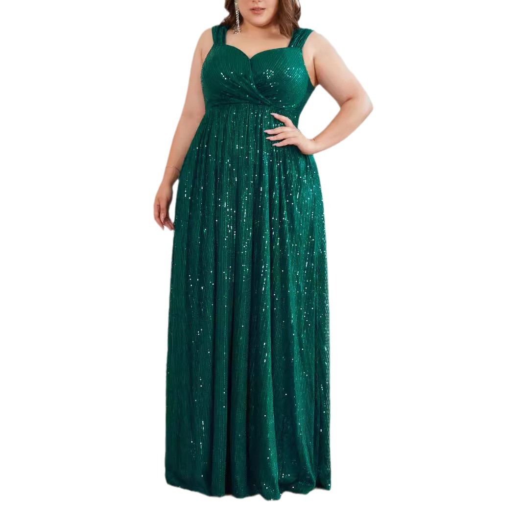 2025 summer new multi-color temperament elegant sequins ladies plus size dress