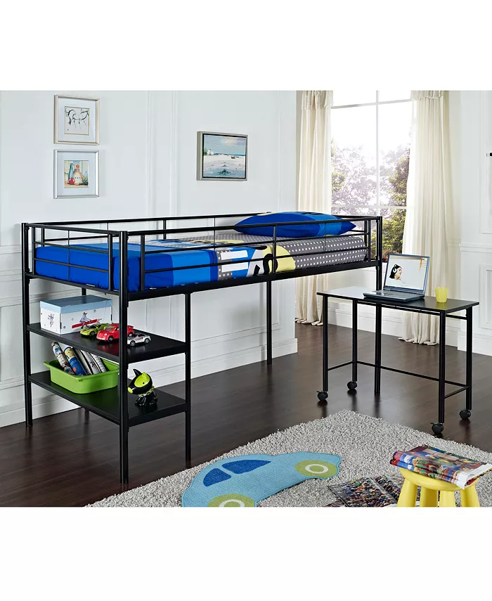 Walker Edison Premium Metal Twin Low Loft Bed with Desk - Black