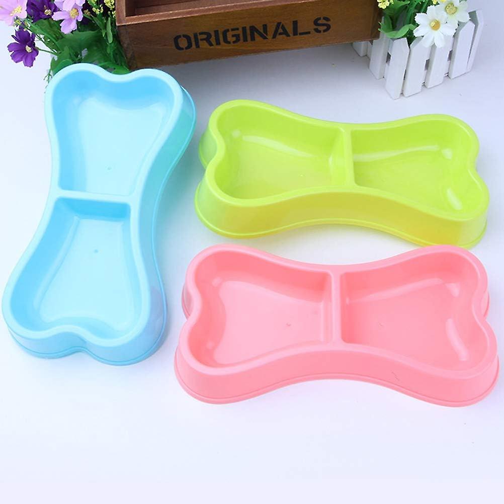 Bone Shape Pet Dog Double Bowls， Portable Puppy Water Food Feeder， Plastic Skid-proof Pet Feeding Bowl For Cats And Dogs (green) Green -