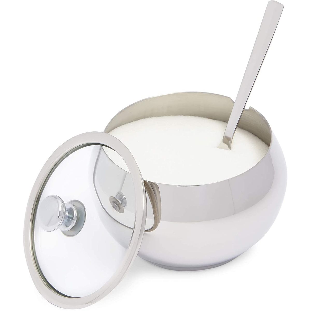 Stainless Steel Sugar Bowl with Lid and Spoon for Kitchen Accessories，  (7 oz， 3-Piece Set)