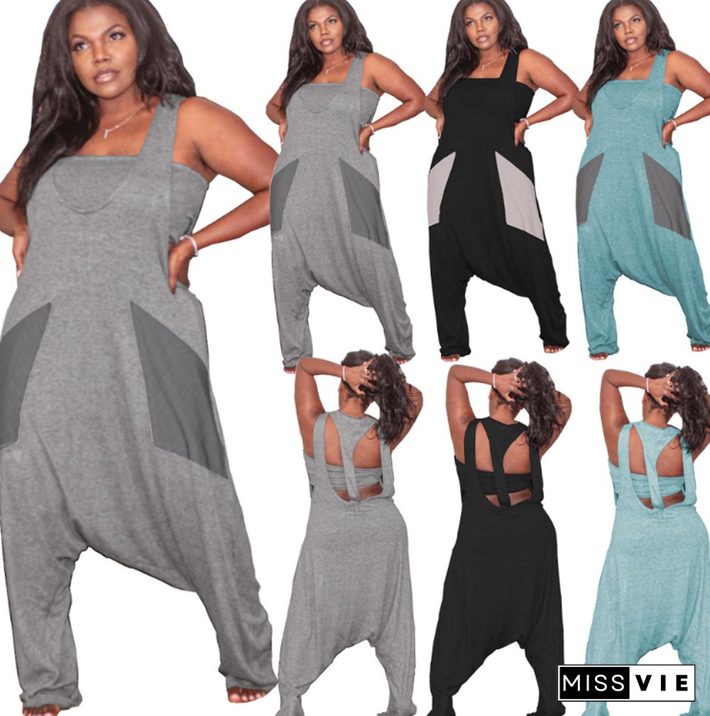 Sleeveless Loose Harlan Jumpsuits With Chest Wrap 2 Piece Set