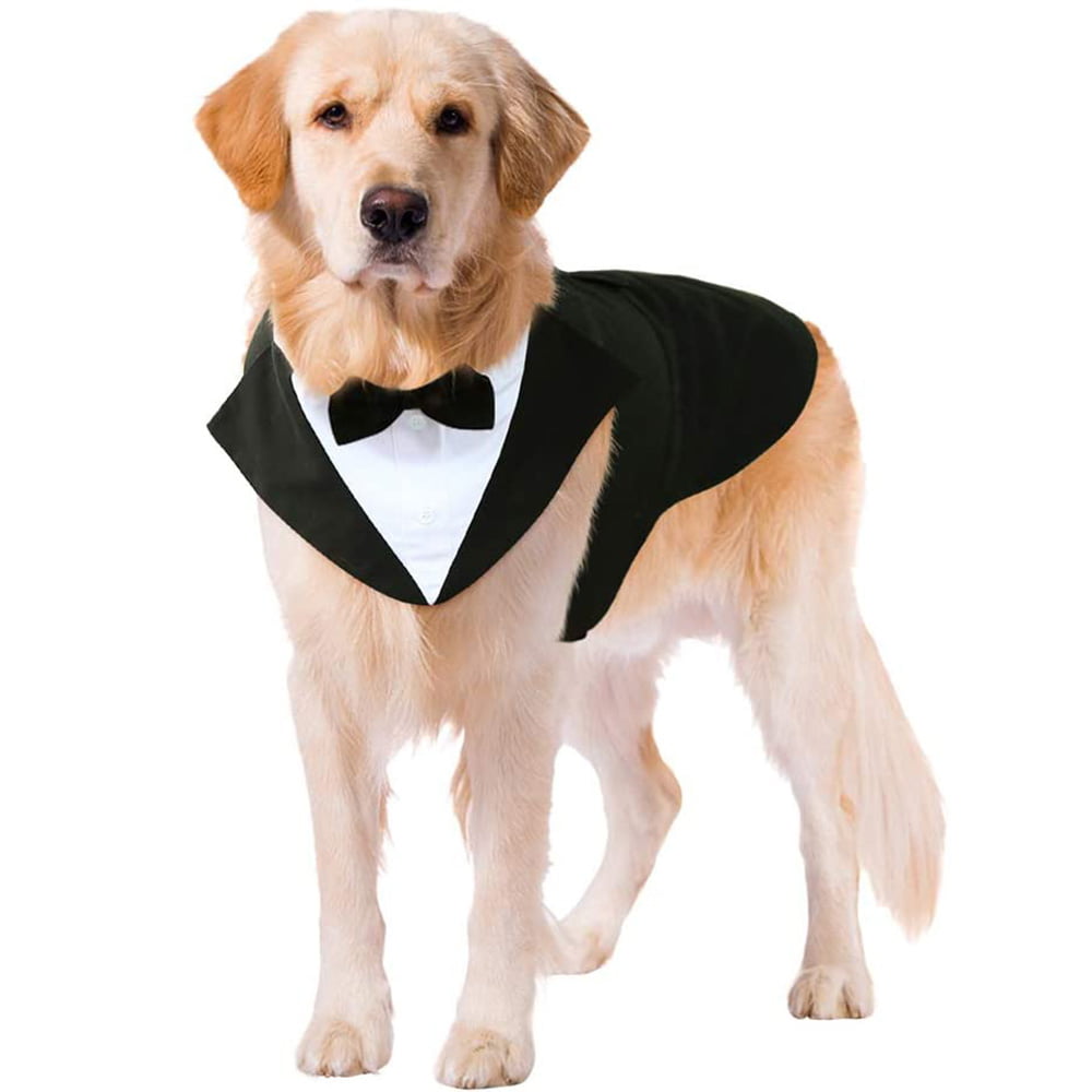 Dog Tuxedo Dog Suit and Bandana Set， Dogs Tuxedo Wedding Party Suit， Dog Prince Wedding Bow Tie Shirt Formal Dog Weeding Attire for Various Dogs - S