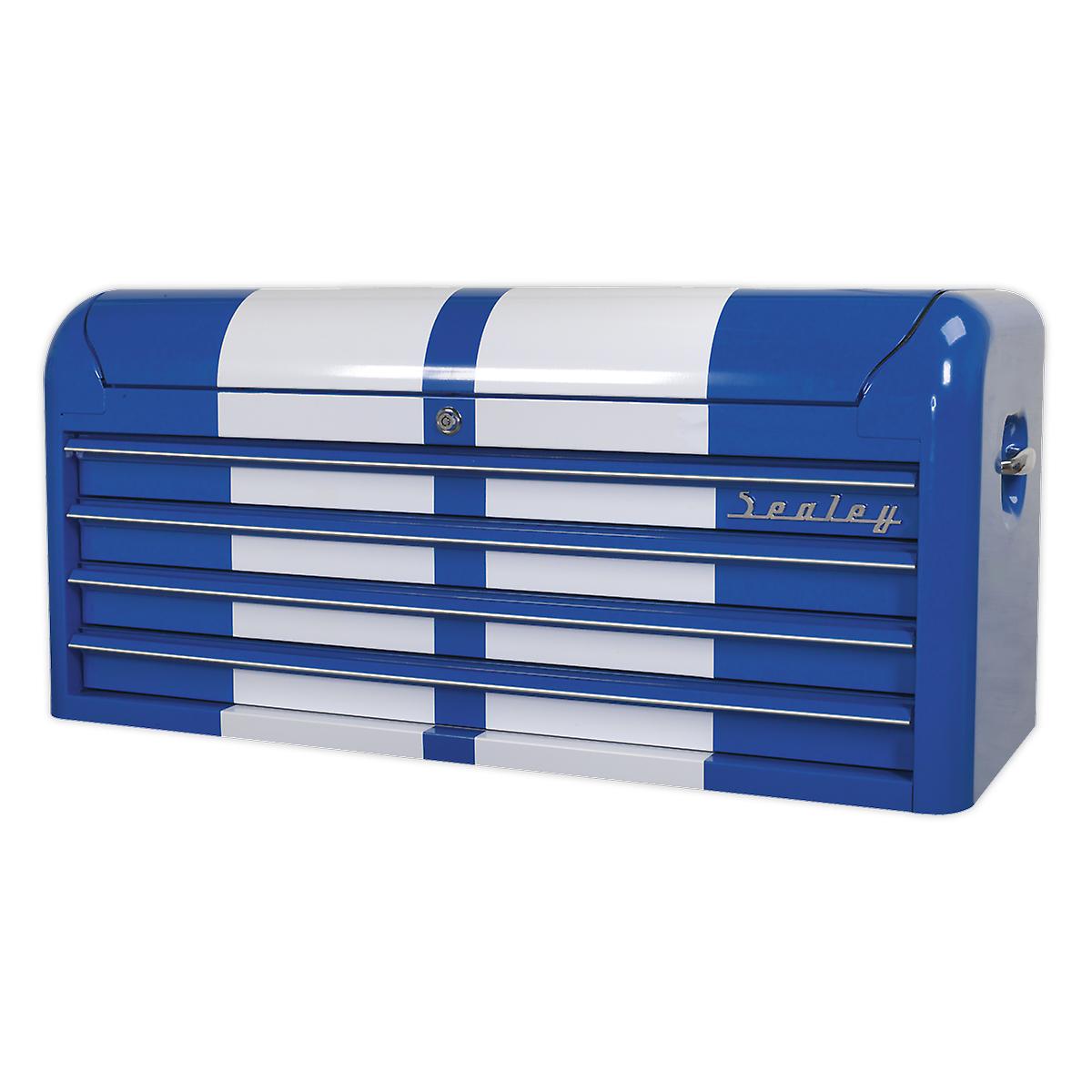 Sealey Ap41104Bws Topchest 4 Drawer Wide Retro Style - Blue With White Stripes