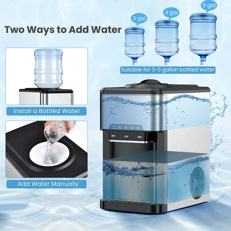 3-in-1 Water Dispenser with 48LBS/24H Ice Maker Countertop Top-Loading Hot & Cold Water Cooler for Home Office