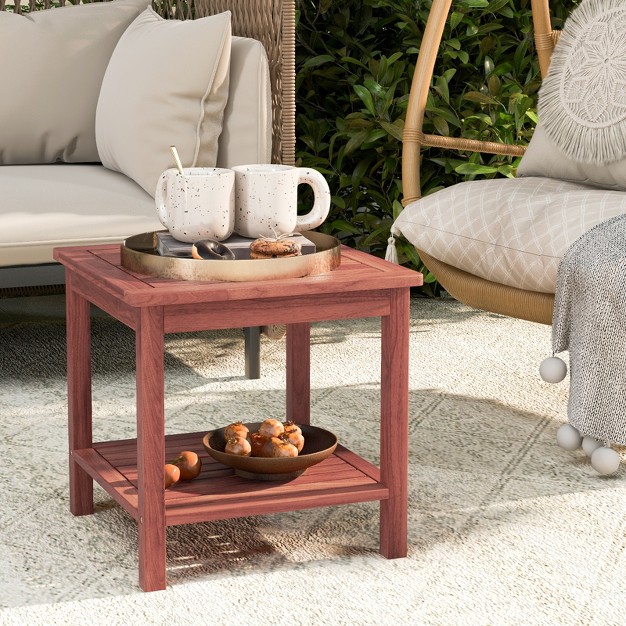 Tangkula 1pc 2pcs Patio Side Table Double tier Acacia Wood End Table Slatted Tabletop amp Shelf Outdoor Small Side Table With Storage