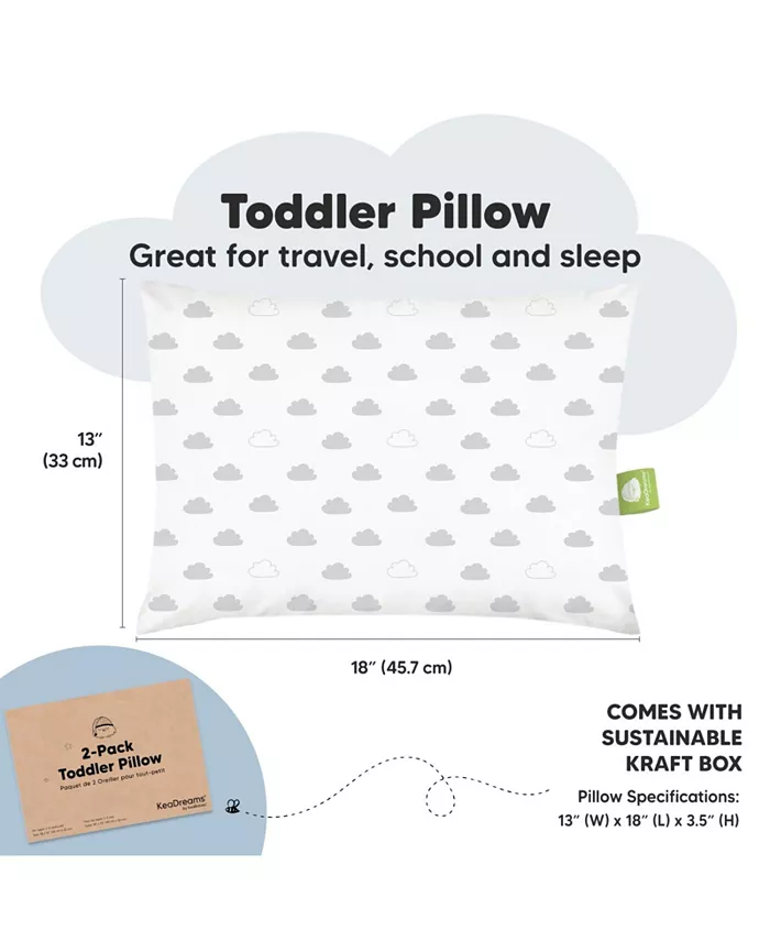 KeaBabies 2pk Toddler Pillow， Soft Organic Cotton Toddler Pillows for Sleeping， 13X18 Kids Pillow