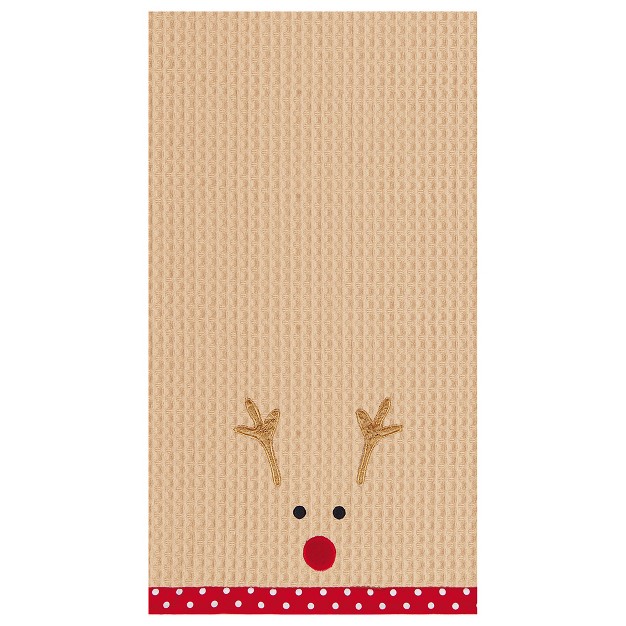 X 18 quot Christmas Holiday Reindeer Face On Brown Background Waffle Weave Cotton Kitchen Dishtowel
