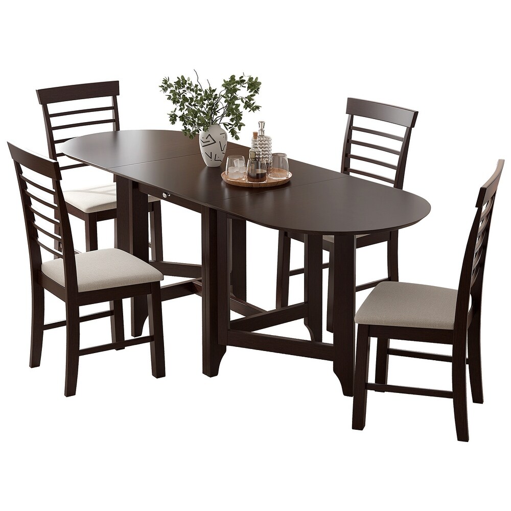 5PC Retro Dining Set Drop Leaf Table and 4 Upholstered Chairs