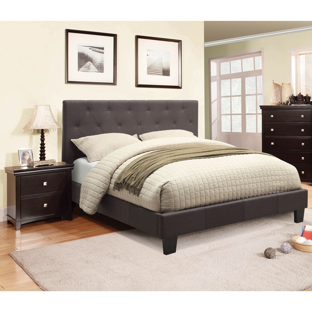 Perdella Contemporary Grey Fabric Tufted Low Profile 2 Piece Platform Bed with Nightstand Set by Furniture of America