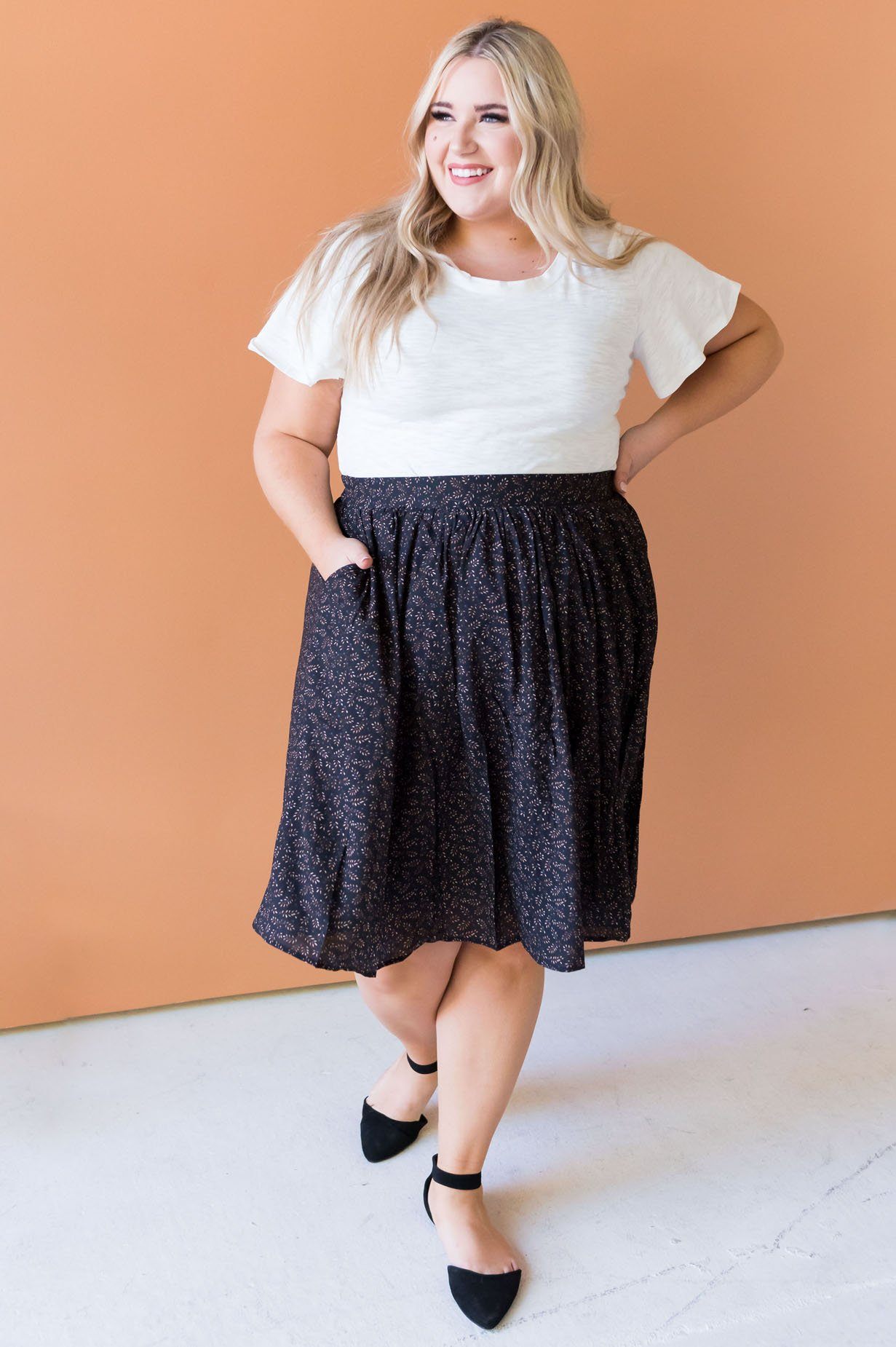 Black Floral Chiffon Skirt