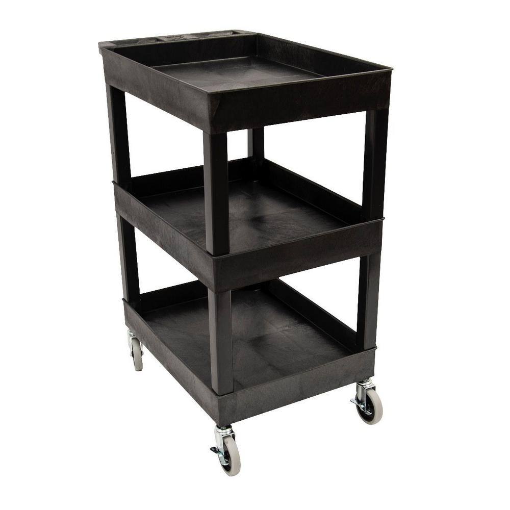 Luxor SEC 3-Shelf Polypropylene Utility Cart Black SEC111-B