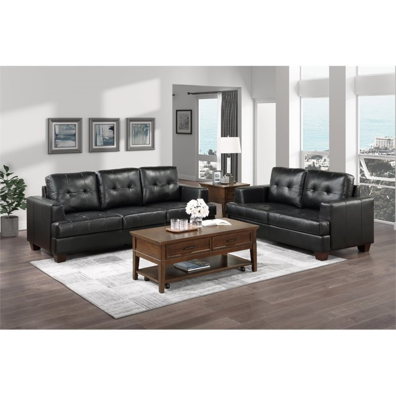 Lexicon Hinsall Faux Leather Loveseat in Black   Contemporary   Loveseats   by Homesquare  Houzz