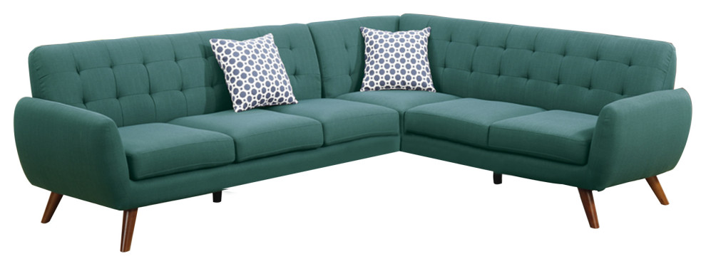 Polyfiber 2 Pieces Sectional With Tufted Back And Cushion Blue   Midcentury   Sectional Sofas   by Benzara  Woodland Imprts  The Urban Port  Houzz