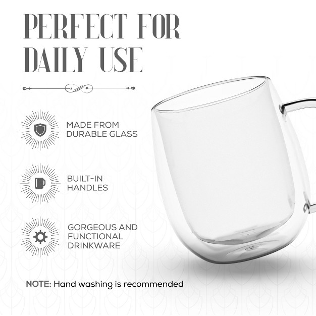 Elle Decor Double Wall Glass Mugs Set Of 2 8 Oz Coffee Mug Heat Resistant Borosilicate Glass Elegant Design Durable amp Lightweight