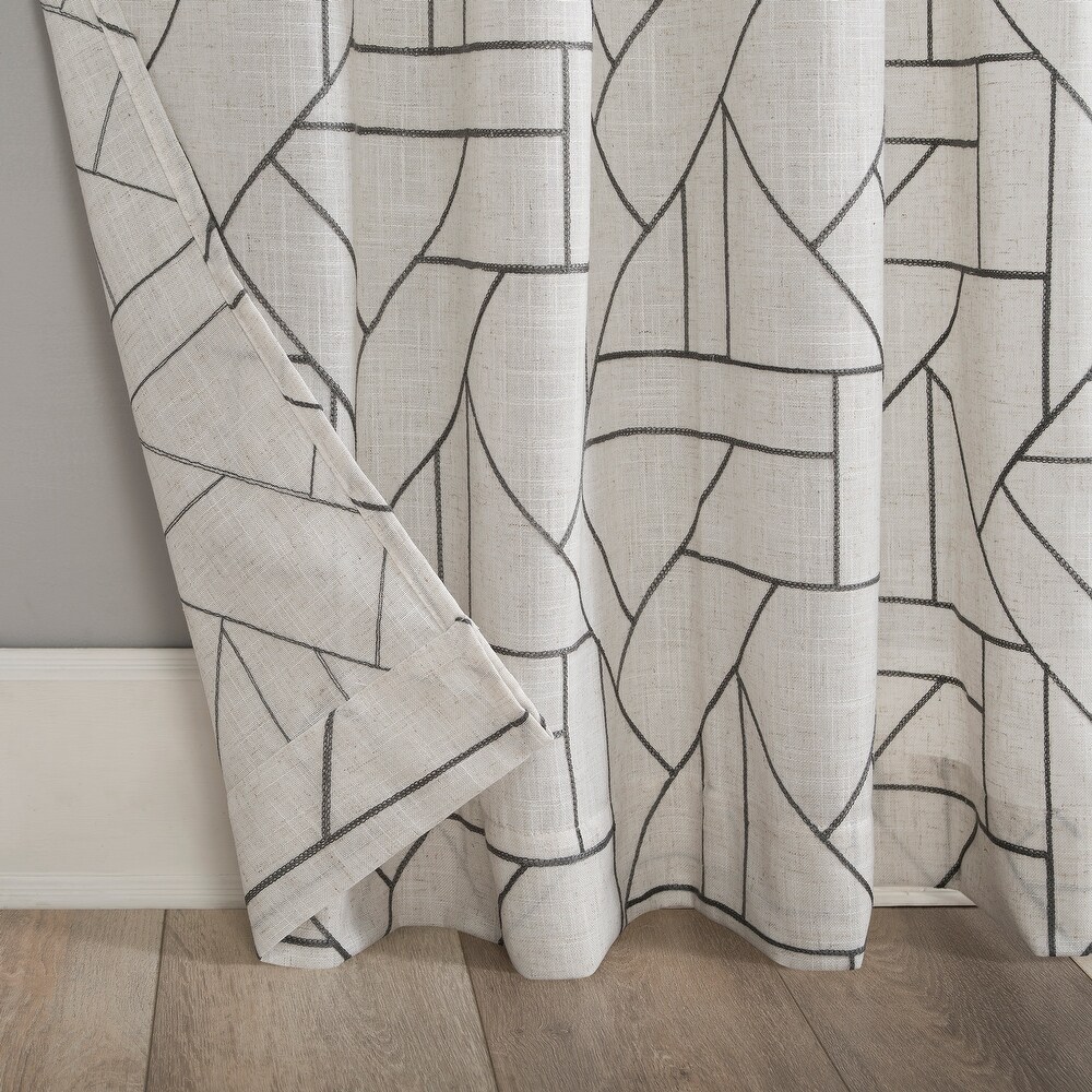 Archaeo Jigsaw Embroidery Linen Blend Curtain  Single Panel
