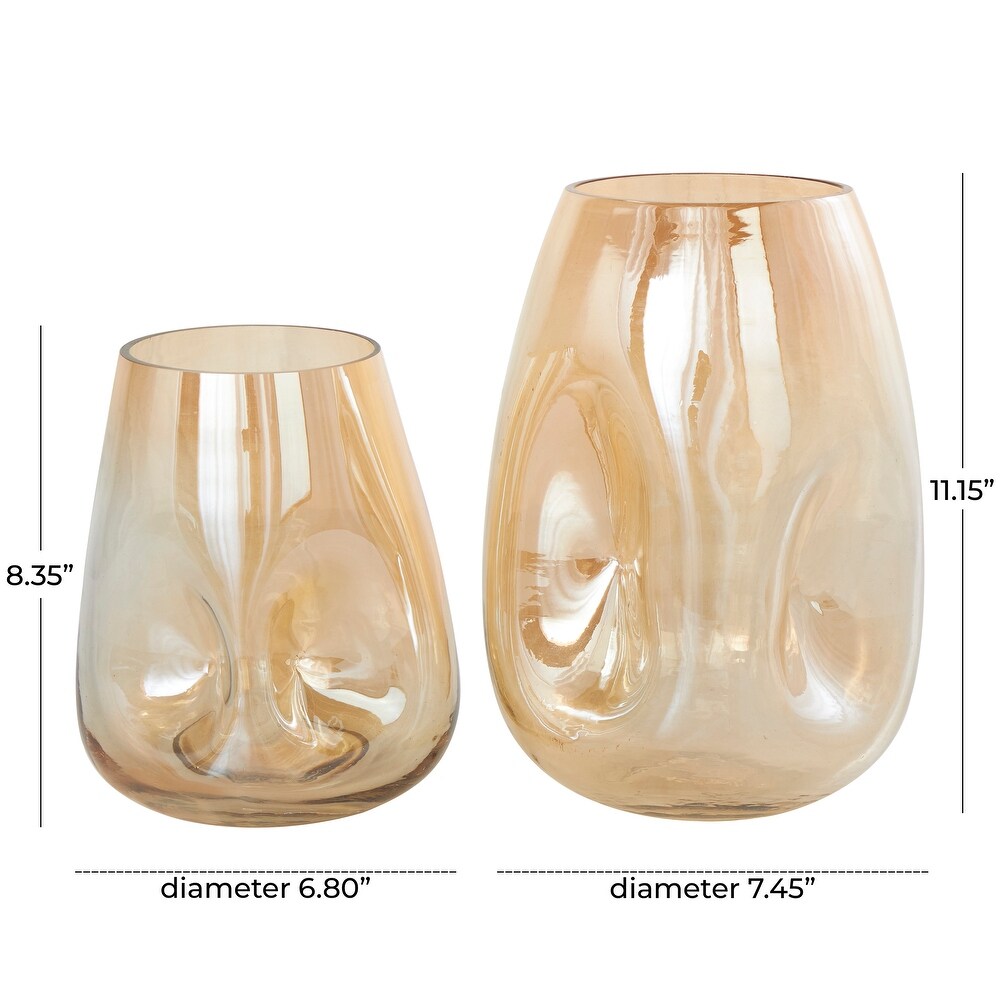 Gold Glass Concaved Iridescent Vase (Set of 2)