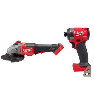 MW M18 FUEL 18- V Lithium-Ion Brushless Cordless 4-12 in.6 in. Braking Grinder with with FUEL 14 in. Hex Impact Driver 2980-20-2953-20