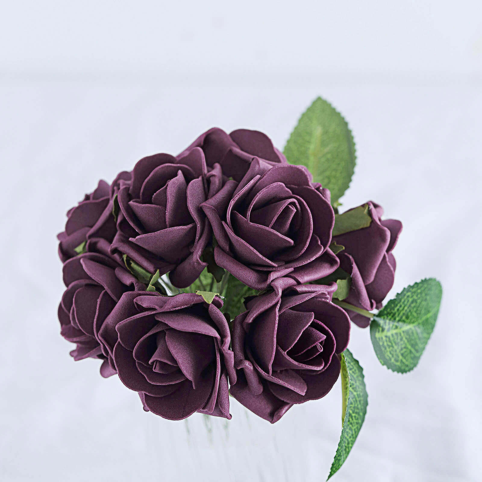 24 Roses Eggplant Artificial Foam Flowers With Stem Wire and Leaves 2