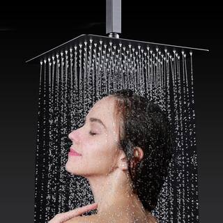 Zalerock Rainfall 1-Spray Square Ceiling Mount Shower System Shower Head with Handheld in Black (Valve Included) KSA033