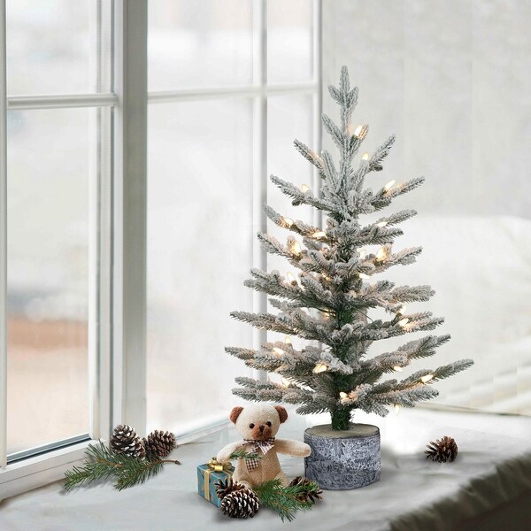 2' Potted Flocked Arctic Fir Pencil Artificial Tree Clear Lights