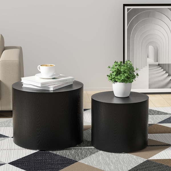 Nesting Side End Tables Set of 2， Black Round Minimalist Coffee Table， Nightstands - as picture