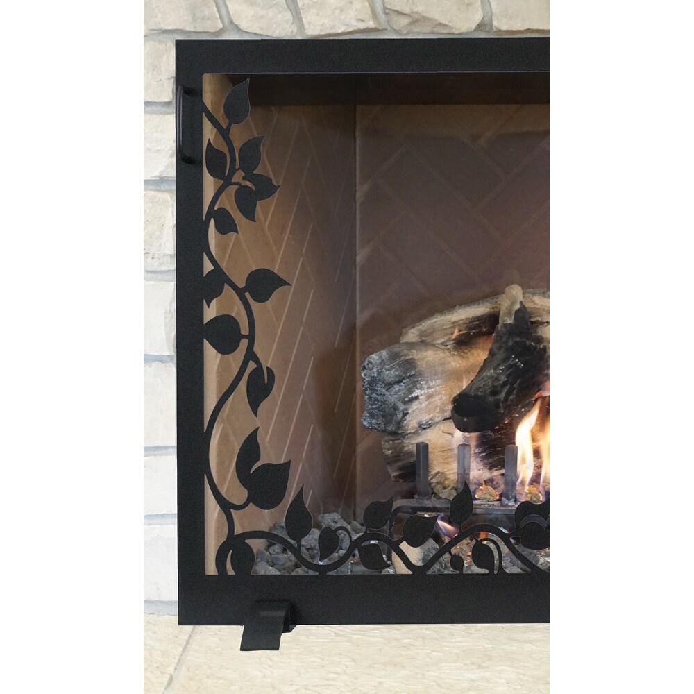 Design Specialties Ivy Glass Black Steel Fireplace Screen 38 X 26