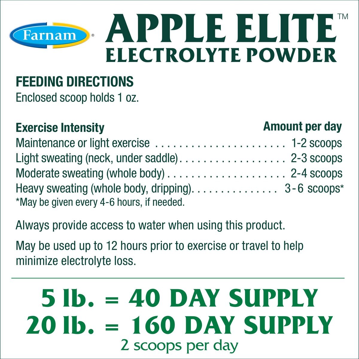 Farnam Apple Elite Electrolyte Granules Apple Flavor Horse Supplement， 20-lb tub