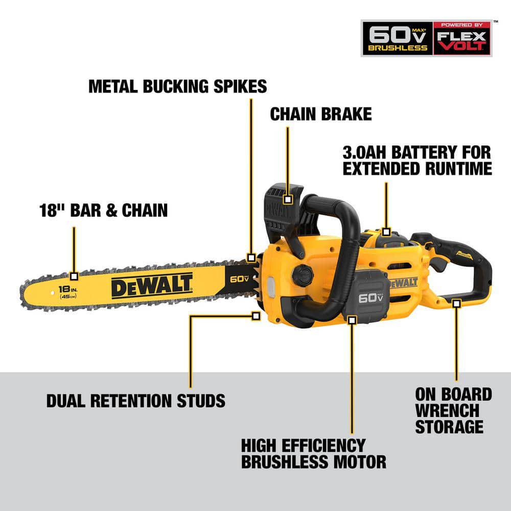 DEWALT 60V MAX 18in Brushless Battery Powered Chainsaw Kit with