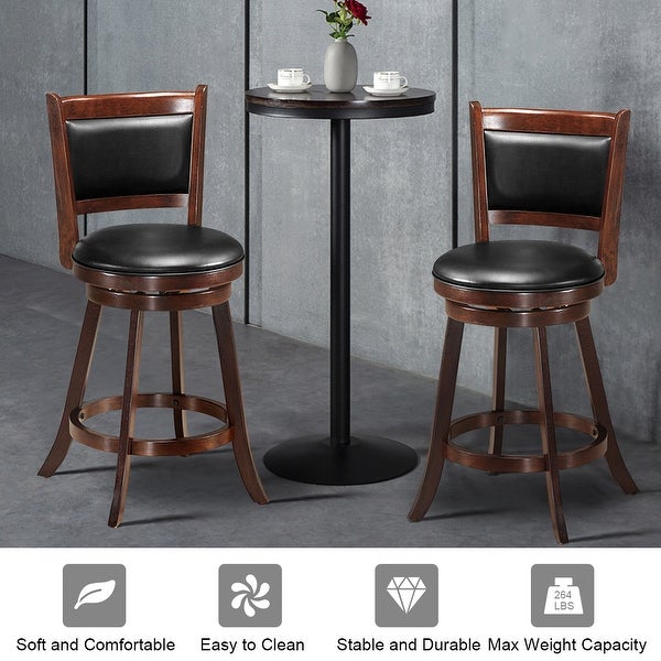 Costway Set of 2 24'' Swivel Counter Stool Wooden Dining Chair