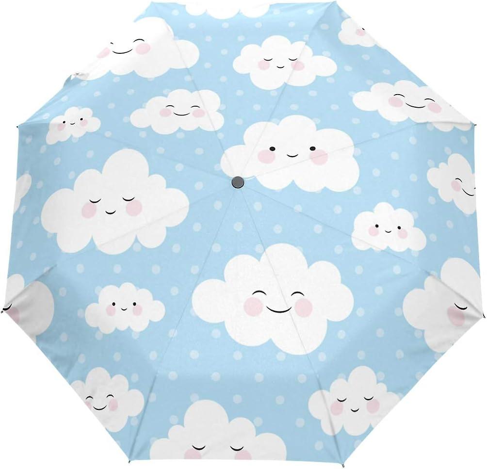 Travel Umbrella Automatic Windproof Foldable Umbrella Cute Cartoon Face Cloud