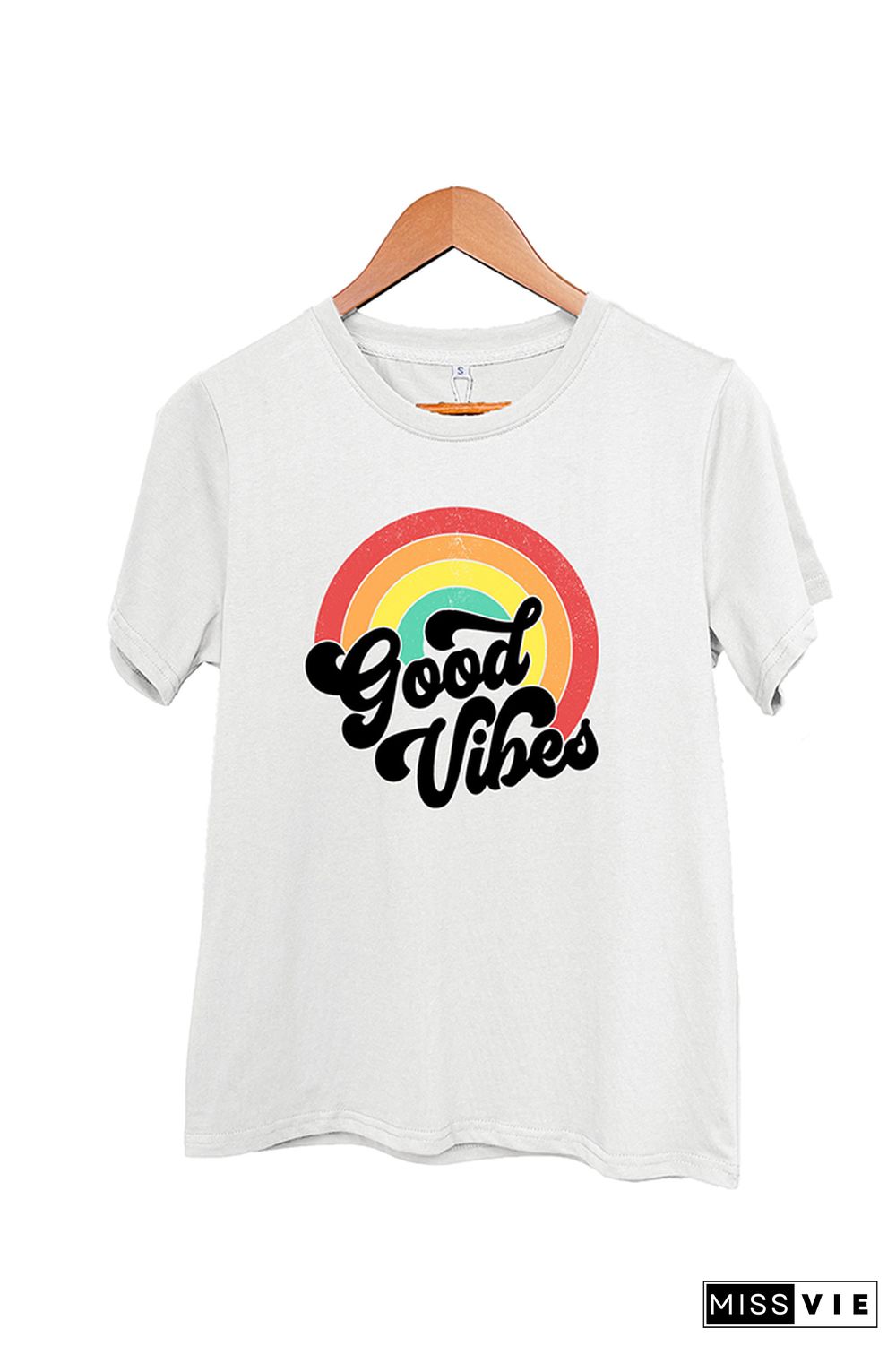 Good Vibes Vintage Rainbow Short Sleeve Graphic Tee Wholesale