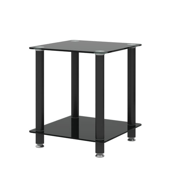 2-tiers Storage End Table Set of 2 Rectangle Side Table with Metal Tube Legs Sofa Table with Tempered Glass Tabletop