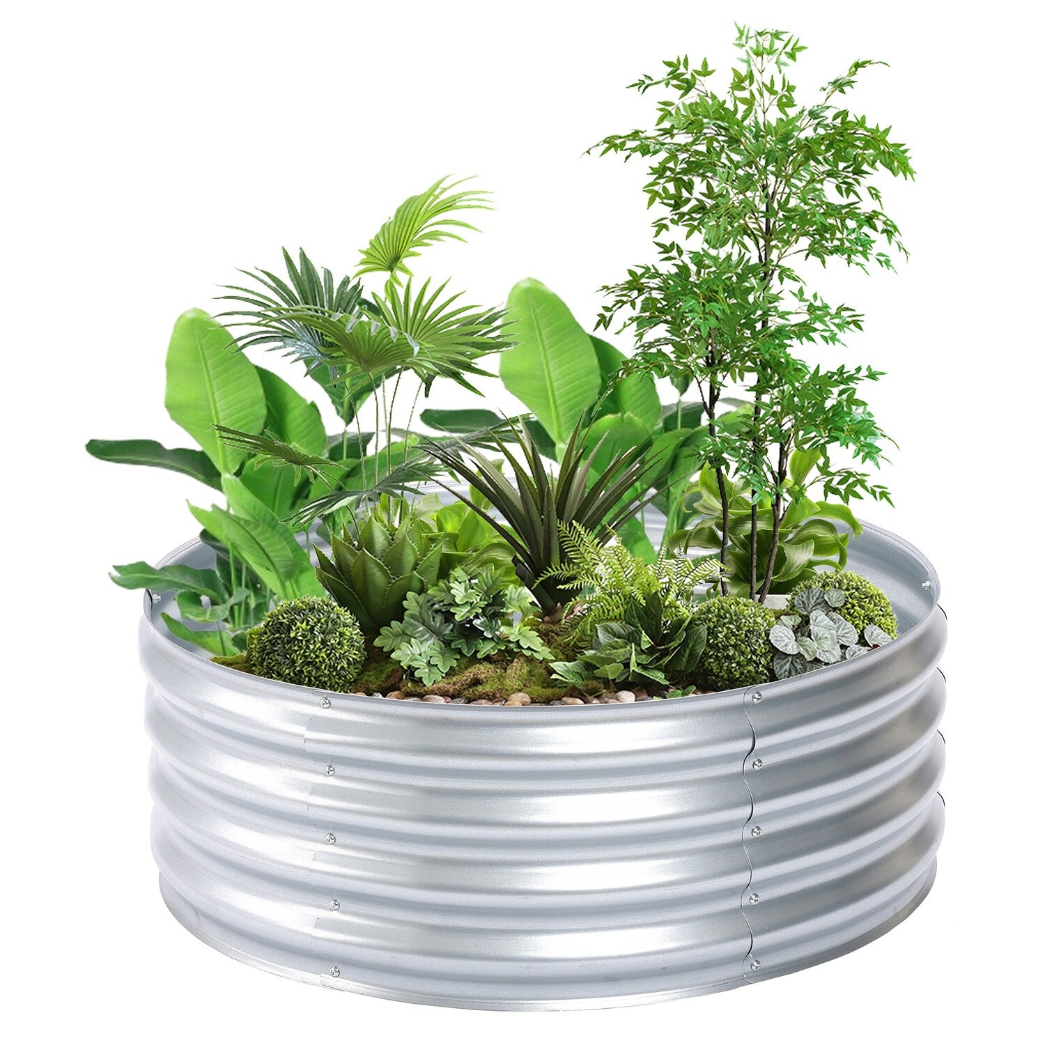 LuxenHome 36in Round Galvanized Steel Raised Garden Bed