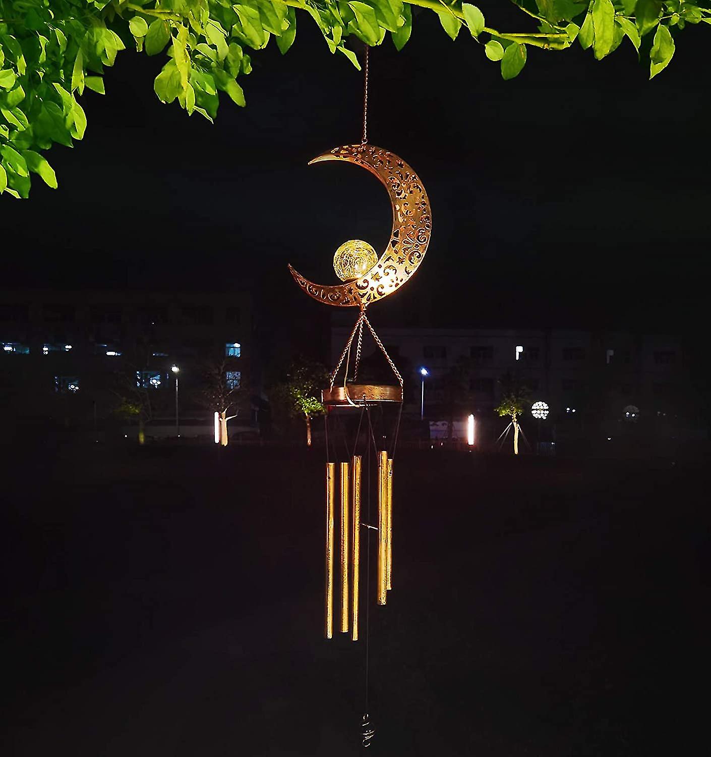 2-pack Solar Moon Light Wind Chime Metal Crack Glass Garden Decoration Gift