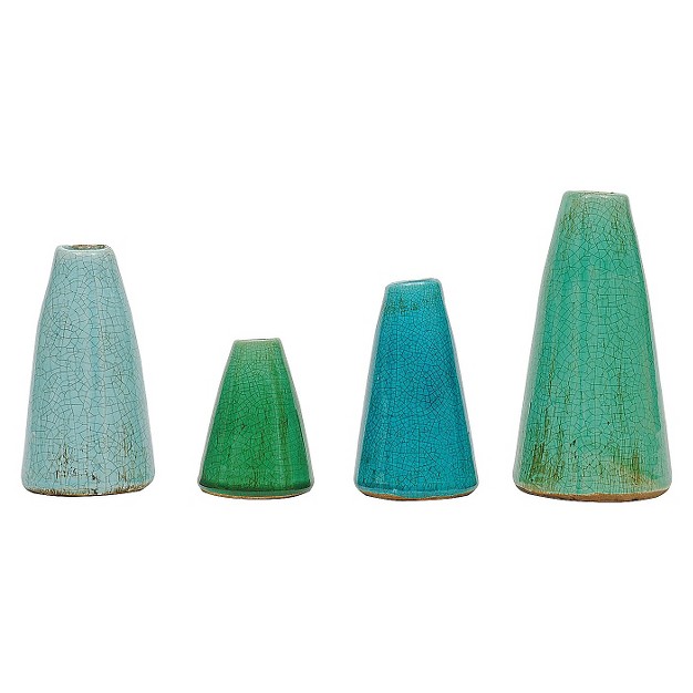 Set Of 4 Terra cotta Vases Aqua Colors Storied Home